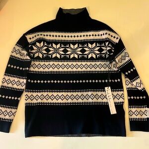 Nicole Miller New York Black & White Snowflake Sweater Ultra Soft Turtleneck, XS